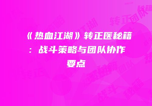 《热血江湖》转正医秘籍：战斗策略与团队协作要点