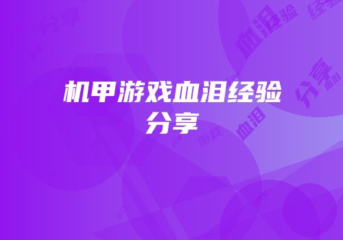 机甲游戏血泪经验分享