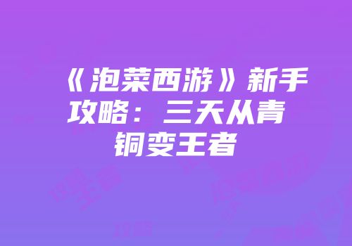 《泡菜西游》新手攻略：三天从青铜变王者