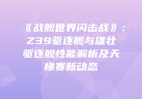 《战舰世界闪击战》：Z39驱逐舰与雄壮驱逐舰性能解析及天梯赛新动态