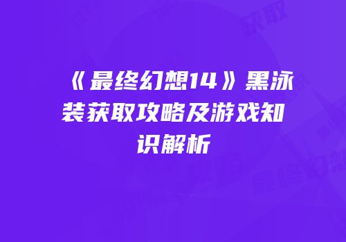 《最终幻想14》黑泳装获取攻略及游戏知识解析