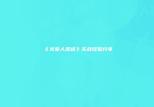 《火柴人混战》实战经验分享