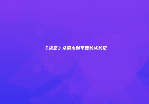 《战意》从菜鸟到军团长成长记