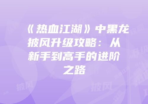 《热血江湖》中黑龙披风升级攻略：从新手到高手的进阶之路