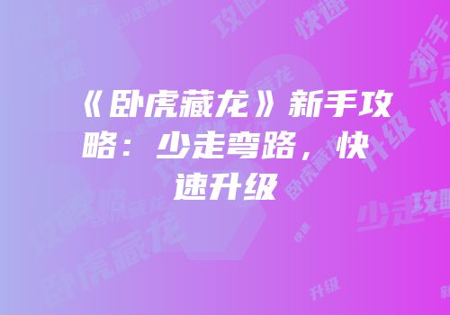《卧虎藏龙》新手攻略：少走弯路，快速升级
