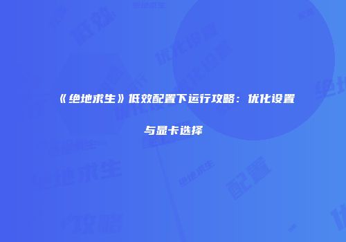 《绝地求生》低效配置下运行攻略：优化设置与显卡选择