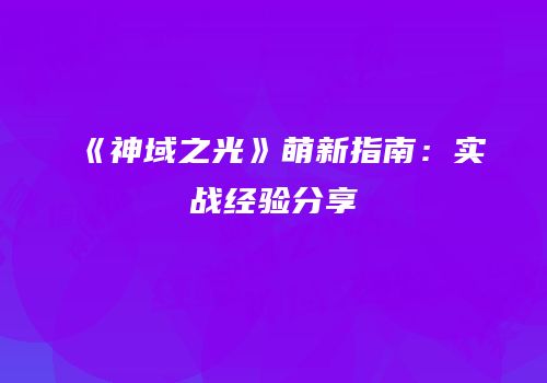 《神域之光》萌新指南：实战经验分享