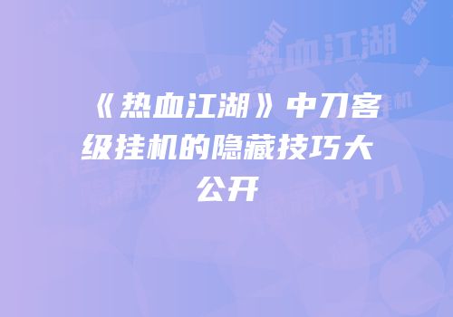 《热血江湖》中刀客级挂机的隐藏技巧大公开