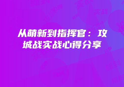 从萌新到指挥官：攻城战实战心得分享