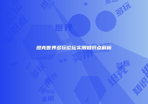 坦克世界多玩论坛实用知识点解析