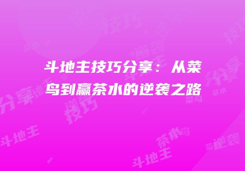 斗地主技巧分享：从菜鸟到赢茶水的逆袭之路
