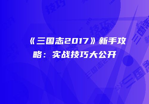 《三国志2017》新手攻略：实战技巧大公开