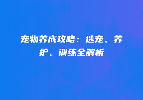 宠物养成攻略：选宠、养护、训练全解析