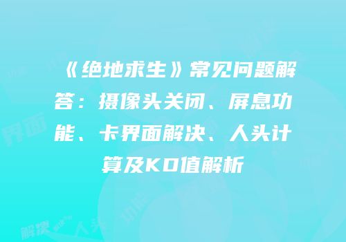 《绝地求生》常见问题解答：摄像头关闭、屏息功能、卡界面解决、人头计算及KD值解析