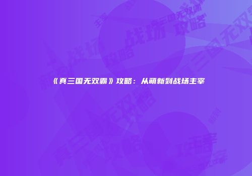 《真三国无双霸》攻略：从萌新到战场主宰