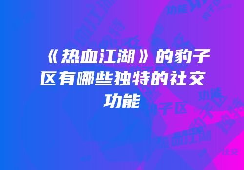 《热血江湖》的豹子区有哪些独特的社交功能
