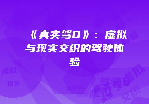 《真实驾D》：虚拟与现实交织的驾驶体验