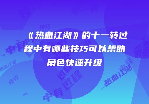 《热血江湖》的十一转过程中有哪些技巧可以帮助角色快速升级