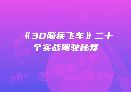 《3D飚疾飞车》二十个实战驾驶秘笈