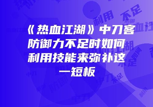 《热血江湖》中刀客防御力不足时如何利用技能来弥补这一短板