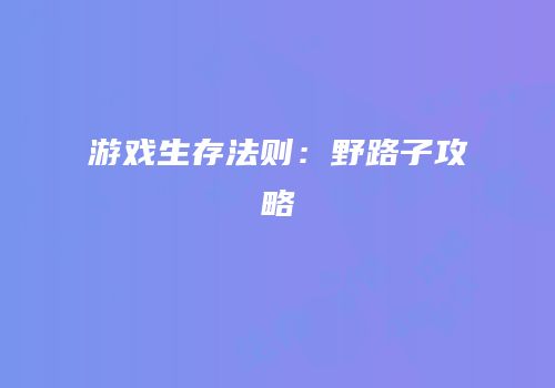 游戏生存法则：野路子攻略