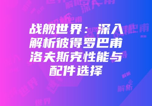 战舰世界：深入解析彼得罗巴甫洛夫斯克性能与配件选择