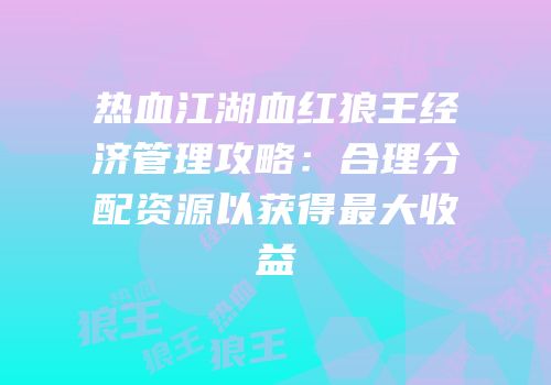 热血江湖血红狼王经济管理攻略：合理分配资源以获得最大收益