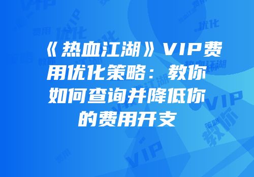 《热血江湖》VIP费用优化策略：教你如何查询并降低你的费用开支