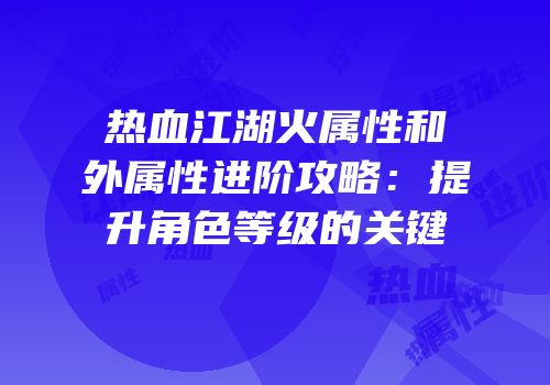 热血江湖火属性和外属性进阶攻略：提升角色等级的关键
