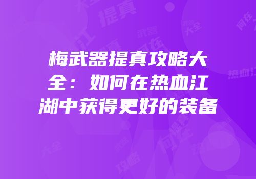 梅武器提真攻略大全：如何在热血江湖中获得更好的装备