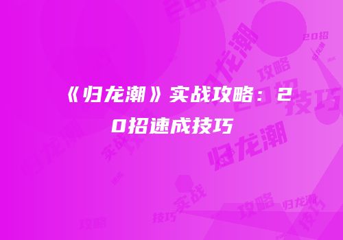 《归龙潮》实战攻略：20招速成技巧