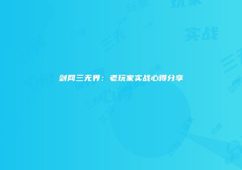 剑网三无界：老玩家实战心得分享