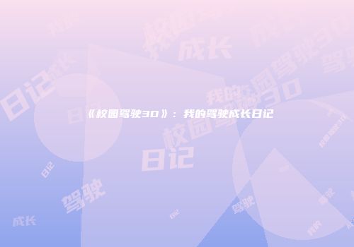 《校园驾驶3D》：我的驾驶成长日记