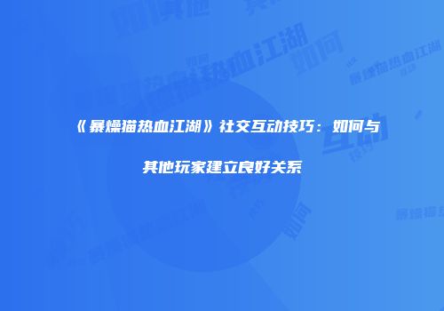 《暴燥猫热血江湖》社交互动技巧：如何与其他玩家建立良好关系