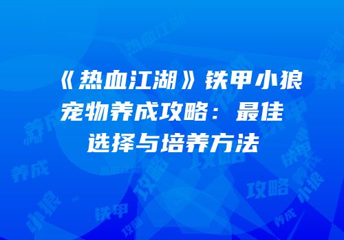 《热血江湖》铁甲小狼宠物养成攻略：最佳选择与培养方法