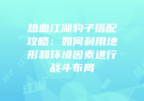 热血江湖豹子搭配攻略：如何利用地形和环境因素进行战斗布局