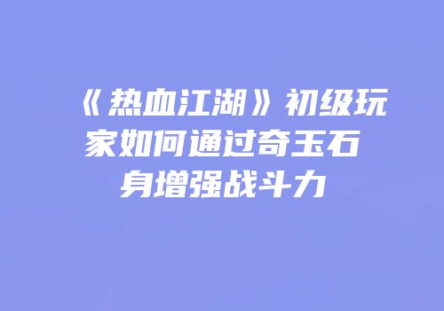 《热血江湖》初级玩家如何通过奇玉石身增强战斗力