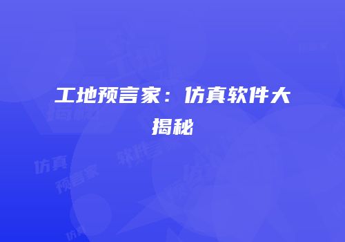 工地预言家：仿真软件大揭秘