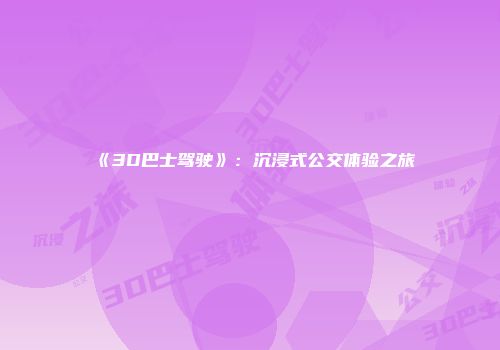 《3D巴士驾驶》：沉浸式公交体验之旅