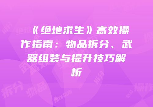 《绝地求生》高效操作指南：物品拆分、武器组装与提升技巧解析