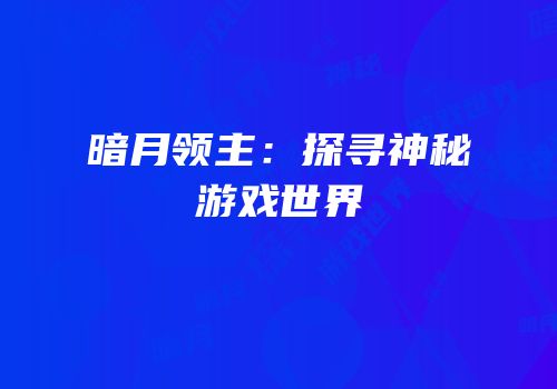 暗月领主：探寻神秘游戏世界