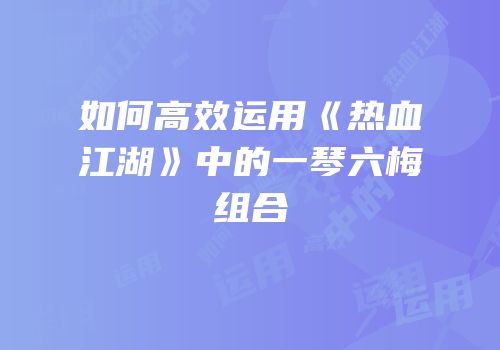 如何高效运用《热血江湖》中的一琴六梅组合
