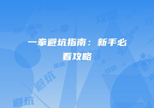 一拳避坑指南：新手必看攻略