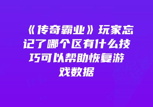 《传奇霸业》玩家忘记了哪个区有什么技巧可以帮助恢复游戏数据