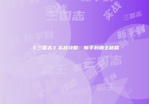 《三国志》实战攻略：新手到霸主秘籍
