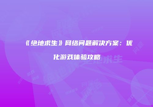 《绝地求生》网络问题解决方案：优化游戏体验攻略