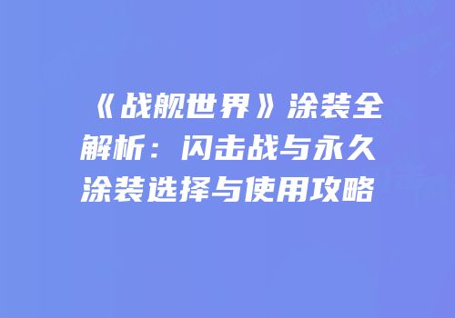 《战舰世界》涂装全解析：闪击战与永久涂装选择与使用攻略