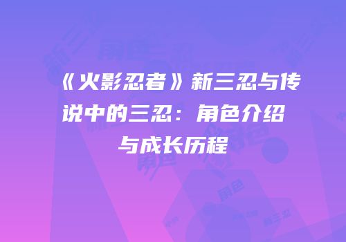 《火影忍者》新三忍与传说中的三忍：角色介绍与成长历程