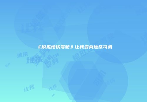《模拟地铁驾驶》让我变身地铁司机