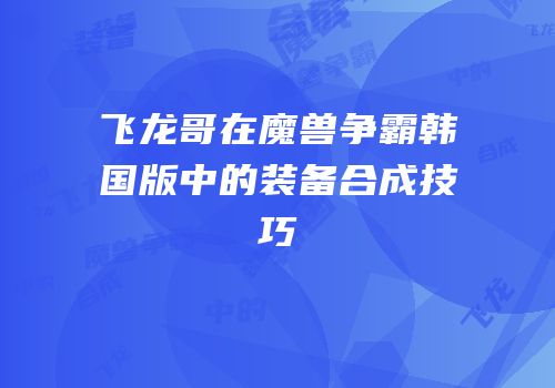 飞龙哥在魔兽争霸韩国版中的装备合成技巧